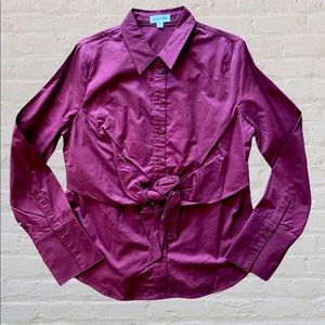 Dressy Top in burgundy. Button down and ties in the front